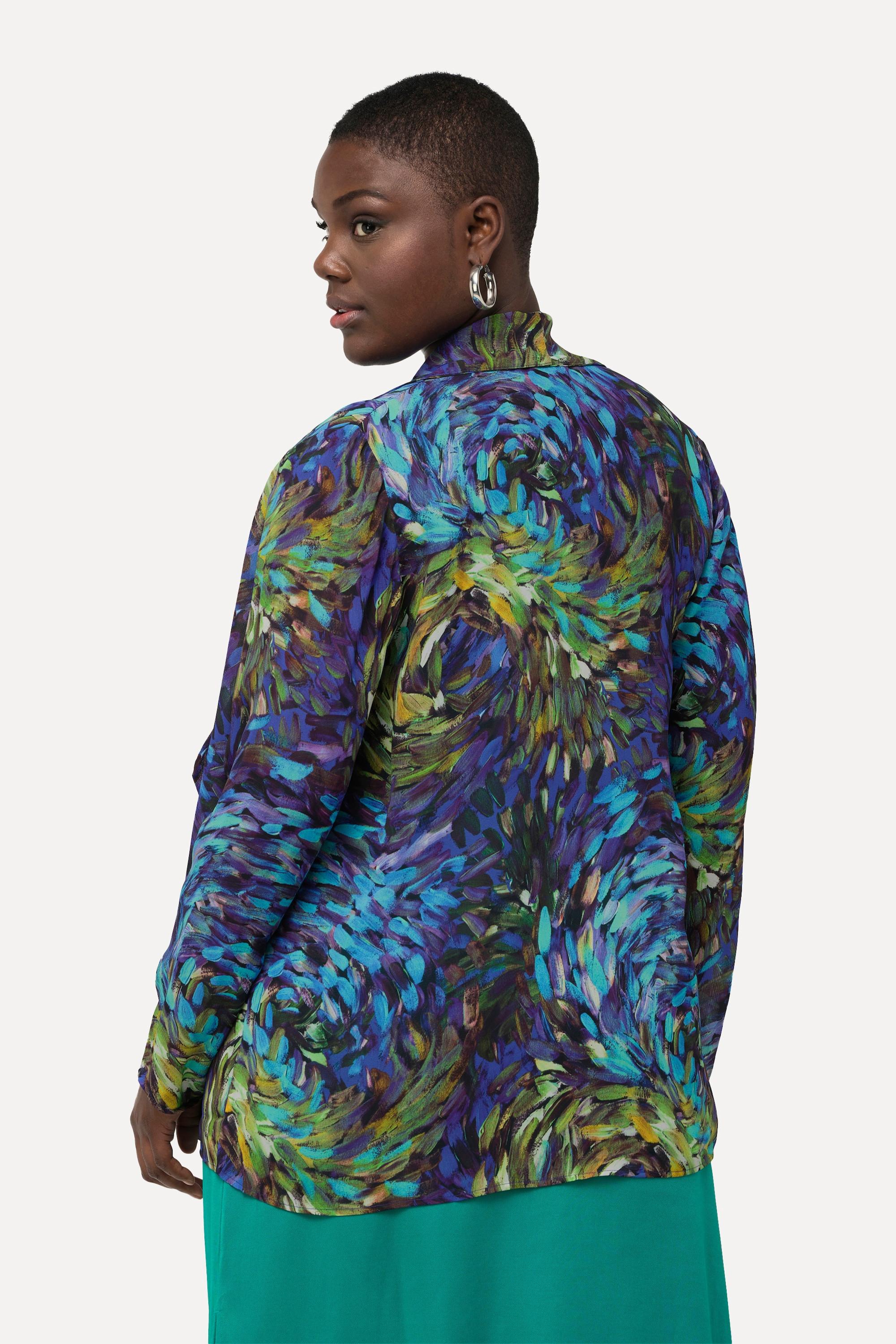 Ulla Popken Rayon Chiffon Wasserfallkragen Langarm Indoorjacke  