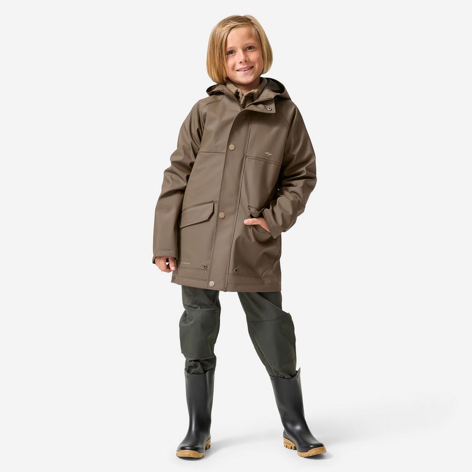 SOLOGNAC  Wasserdichte Regenjacke 500 für Kinder, olivbraun 