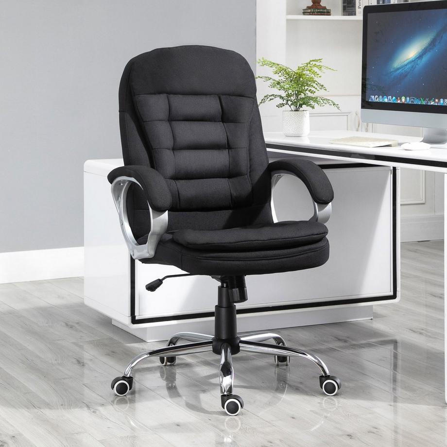 Northio Sedia Da Ufficio Sedia Da Scrivania Con Rotazione Di 360°, Ergonomica, Funzione Dondolo, Regolabile In Altezza, Lino Nero, 64X75X111-121 Cm  