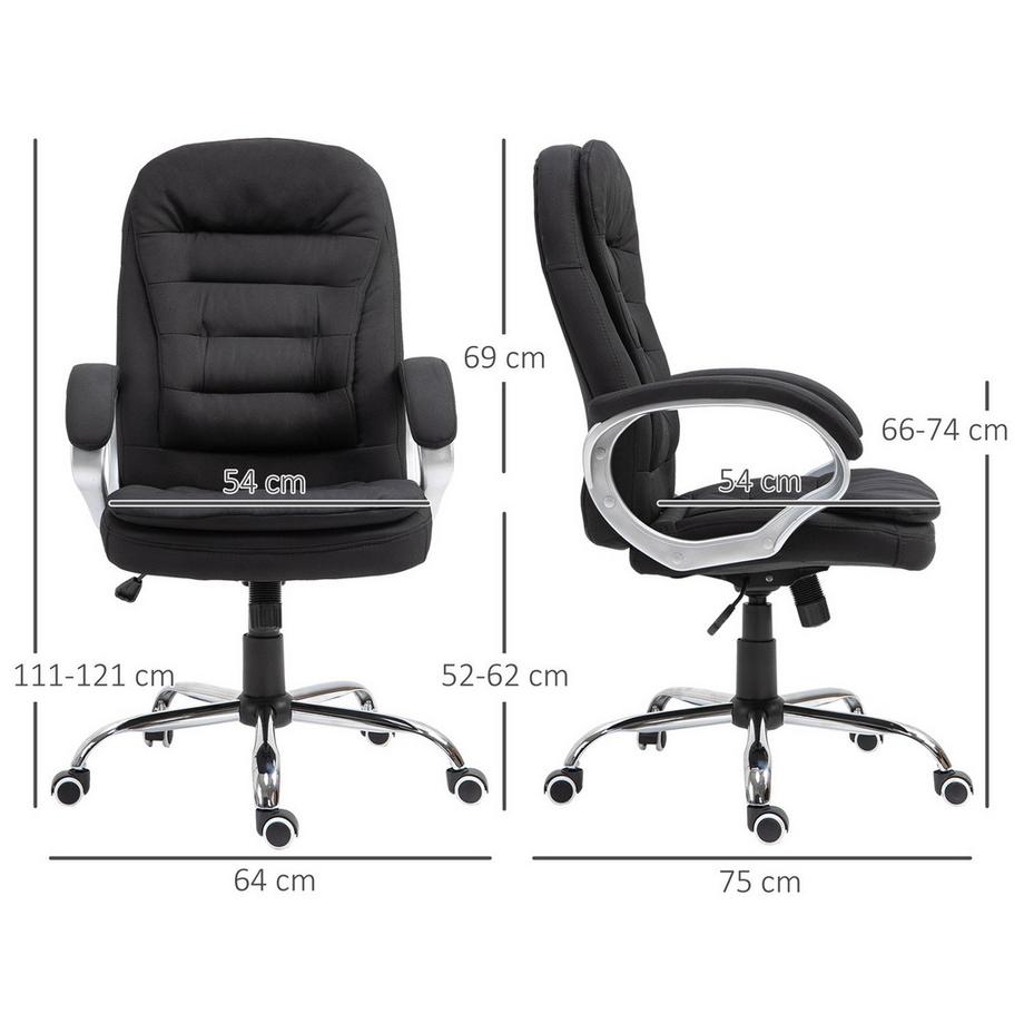 Northio Sedia Da Ufficio Sedia Da Scrivania Con Rotazione Di 360°, Ergonomica, Funzione Dondolo, Regolabile In Altezza, Lino Nero, 64X75X111-121 Cm  