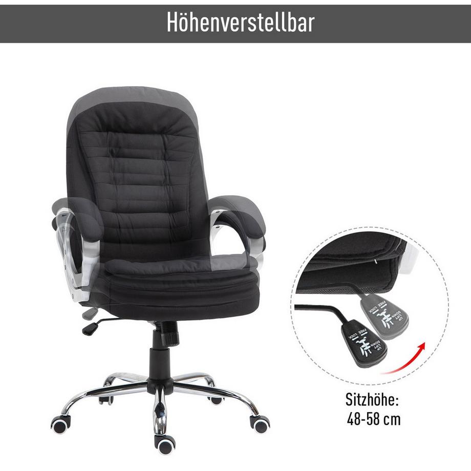 Northio Sedia Da Ufficio Sedia Da Scrivania Con Rotazione Di 360°, Ergonomica, Funzione Dondolo, Regolabile In Altezza, Lino Nero, 64X75X111-121 Cm  