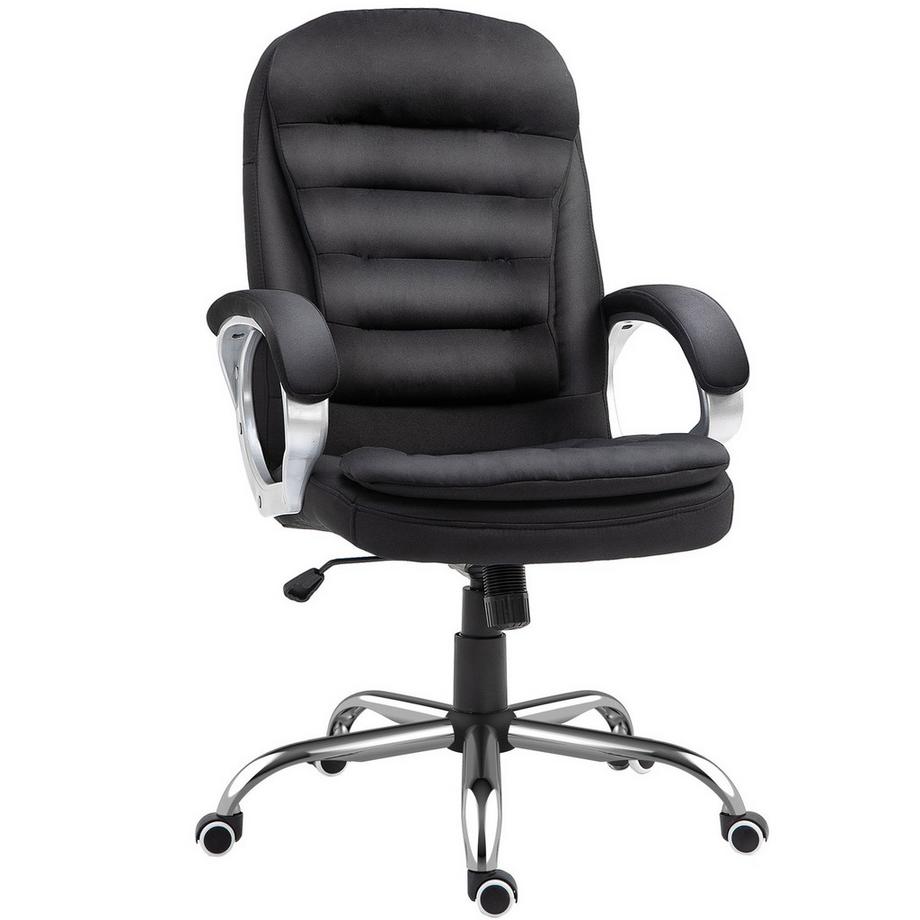 Sedia Da Ufficio Sedia Da Scrivania Con Rotazione Di 360°, Ergonomica, Funzione Dondolo, Regolabile In Altezza, Lino Nero, 64X75X111-121 Cm