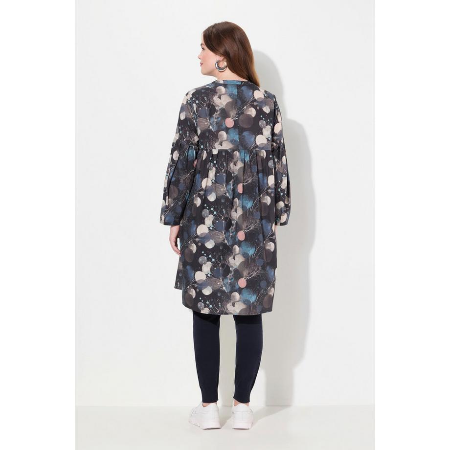 Ulla Popken Blusa lunga Linea A Scollo Rotondo Maniche Lunghe Cotone Biologico  