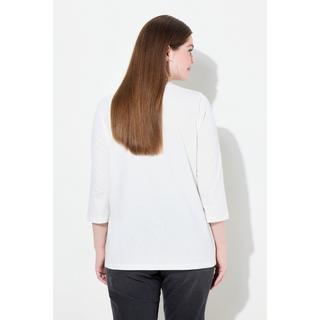 Ulla Popken  Shirt, Spring Statement, Zierfalten, V-Ausschnitt, 3/4-Arm 