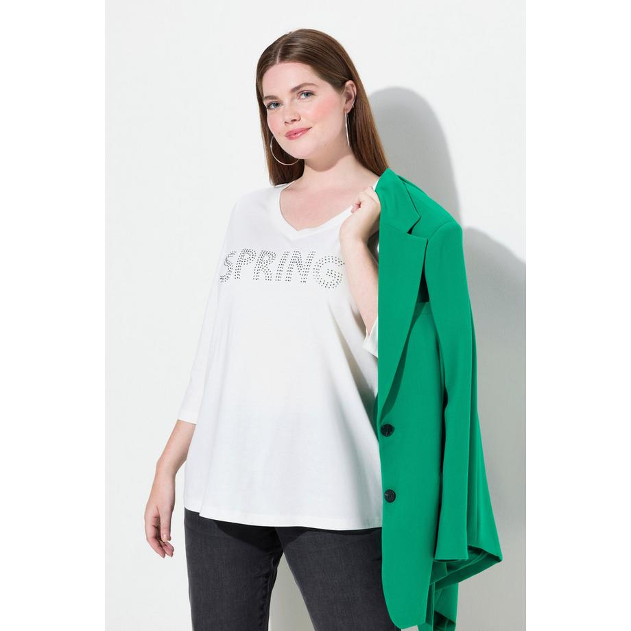 Ulla Popken Spring Statement Pieghe Scollo a V Maniche 3/4 Maglia  