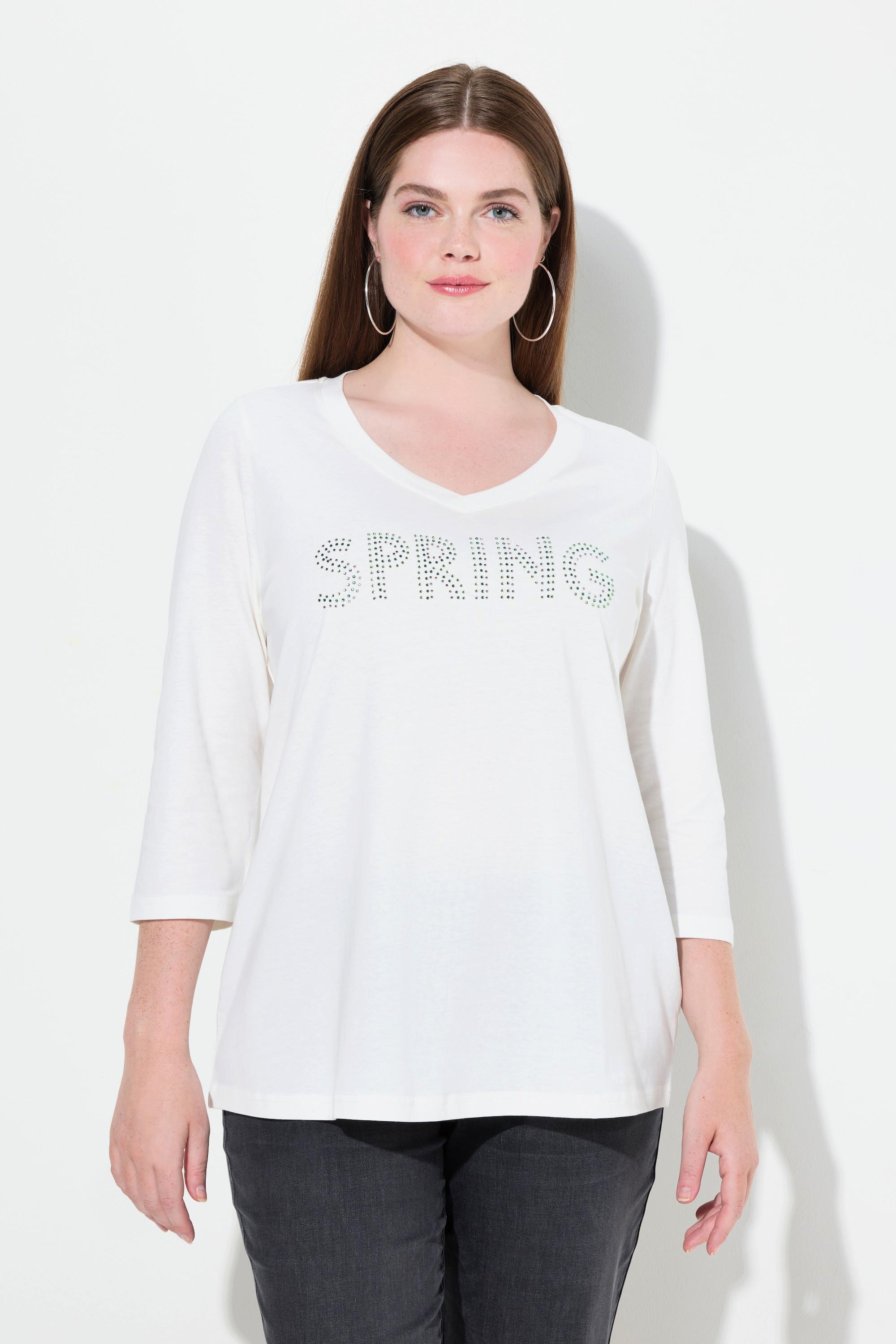 Ulla Popken  Shirt, Spring Statement, Zierfalten, V-Ausschnitt, 3/4-Arm 