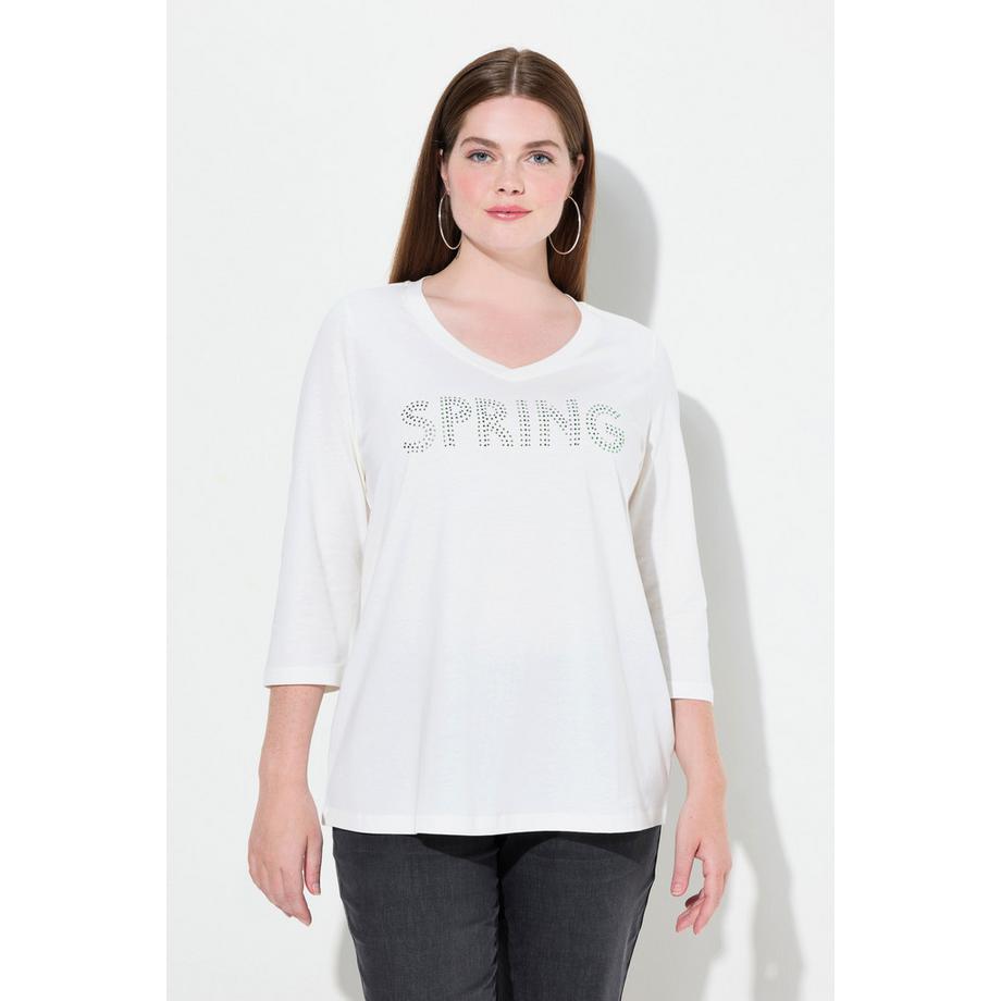 Ulla Popken Spring Statement Pieghe Scollo a V Maniche 3/4 Maglia  