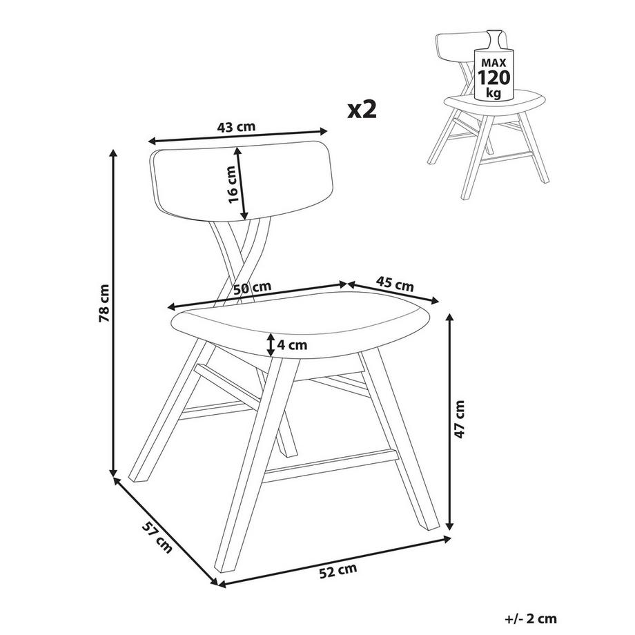 Beliani Set di 2 sedie da pranzo en Legno di caucciù Retrò LELAND  