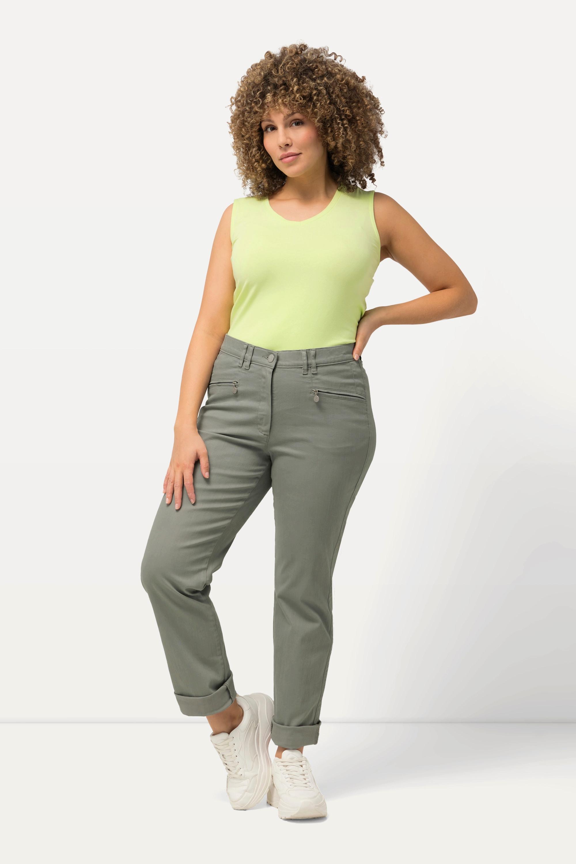 Ulla Popken  Pantalon stretch Mony, jambe légèrement de forme carotte, poches zippées 