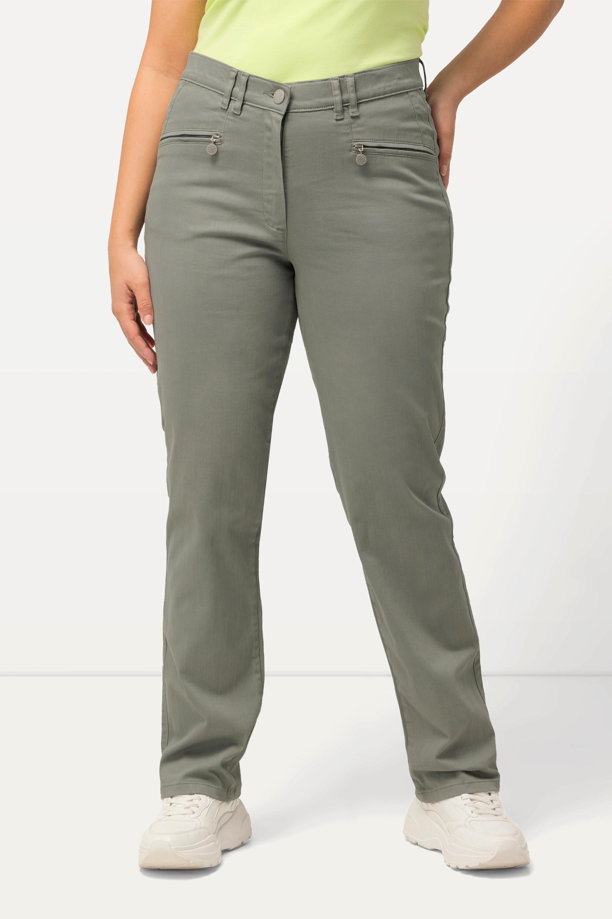 Ulla Popken  Pantalon stretch Mony, jambe légèrement de forme carotte, poches zippées 