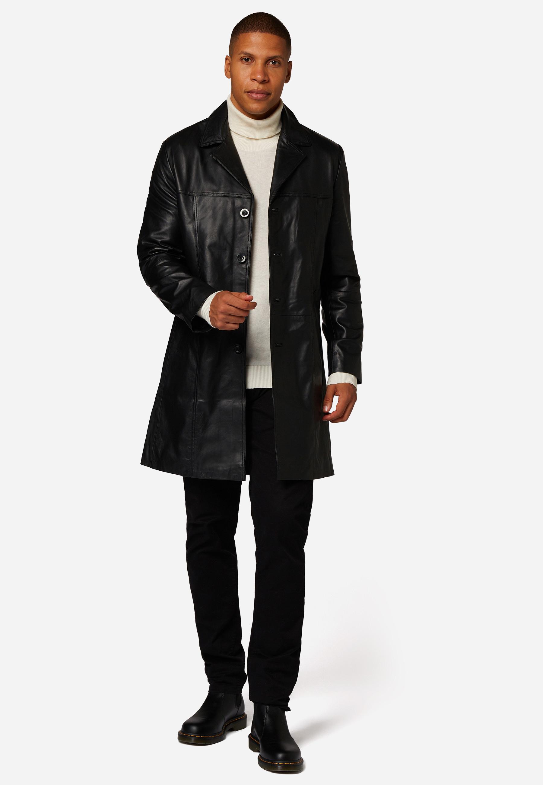 RICANO  Manteau en cuir pour homme Safari, avec fermeture à boutons et col à revers 