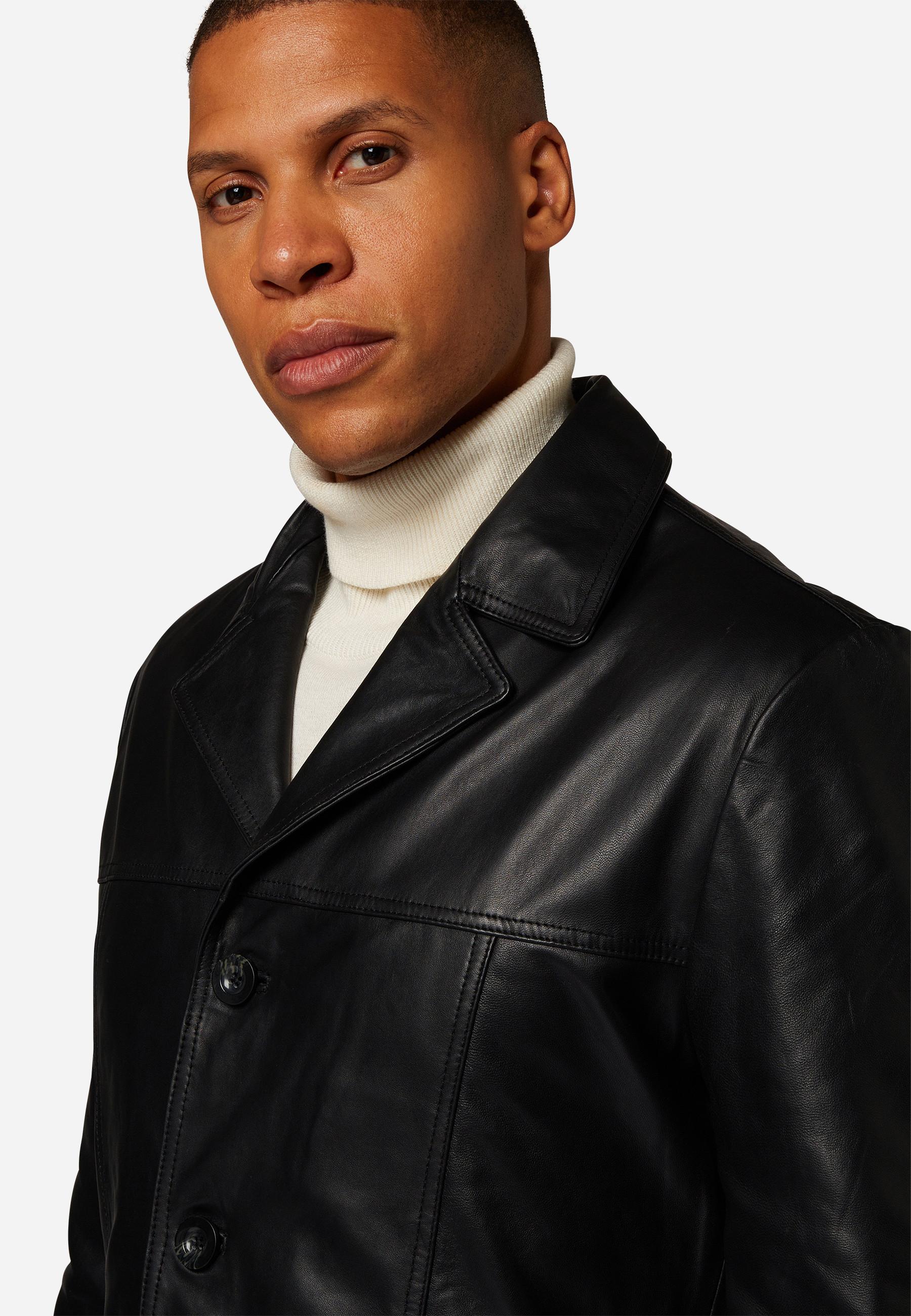 RICANO  Manteau en cuir pour homme Safari, avec fermeture à boutons et col à revers 