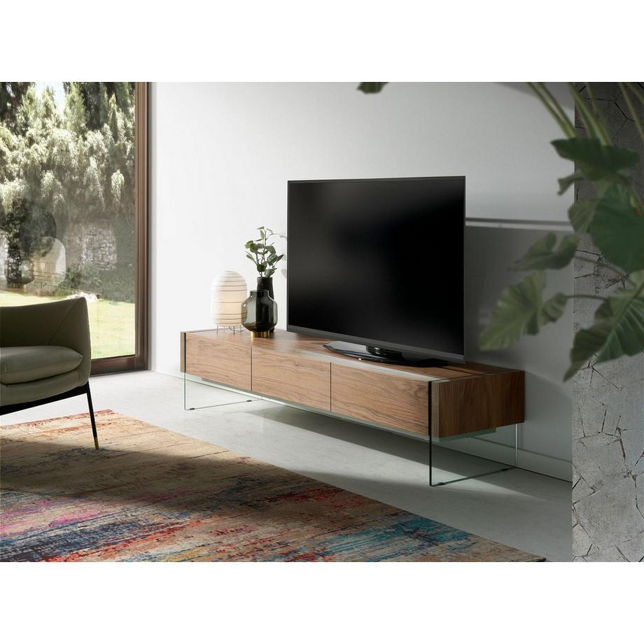 ANGEL CERDA Porta TV in noce e vetro temperato  