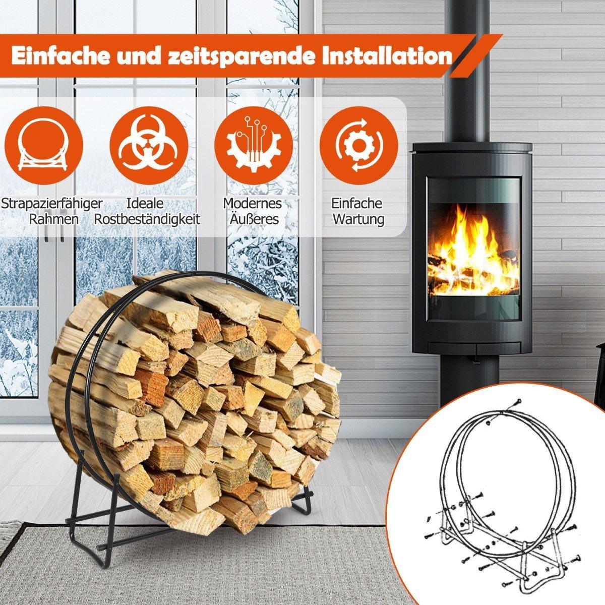 Northix Kaminholzregal Rohrholzkreis Kaminholz Aufbewahrungsständer einfache Montage Schwarz  