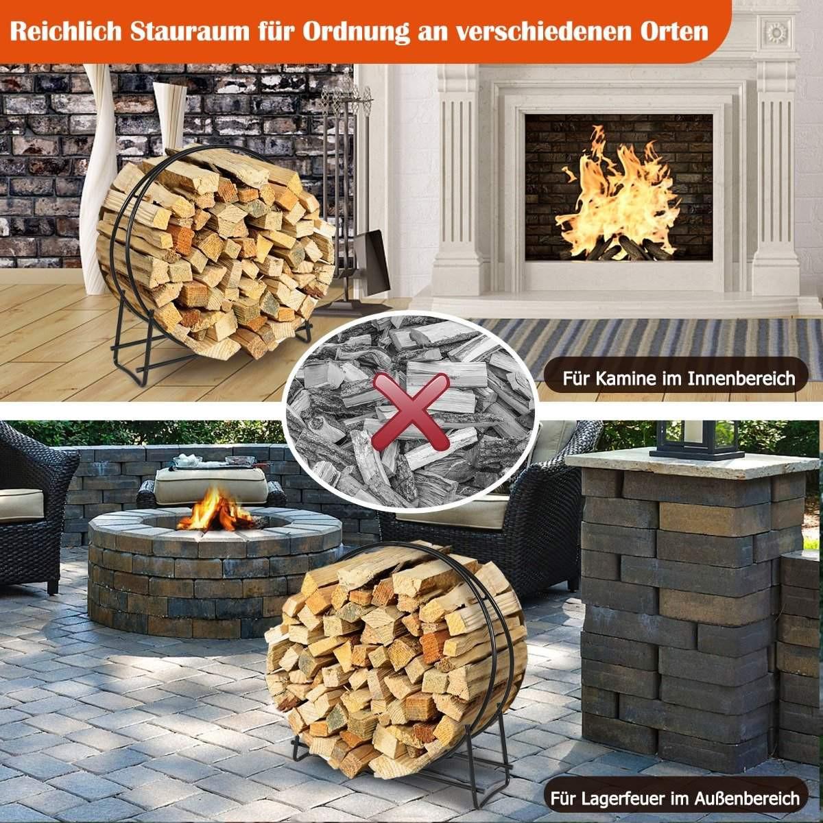 Northix Kaminholzregal Rohrholzkreis Kaminholz Aufbewahrungsständer einfache Montage Schwarz  