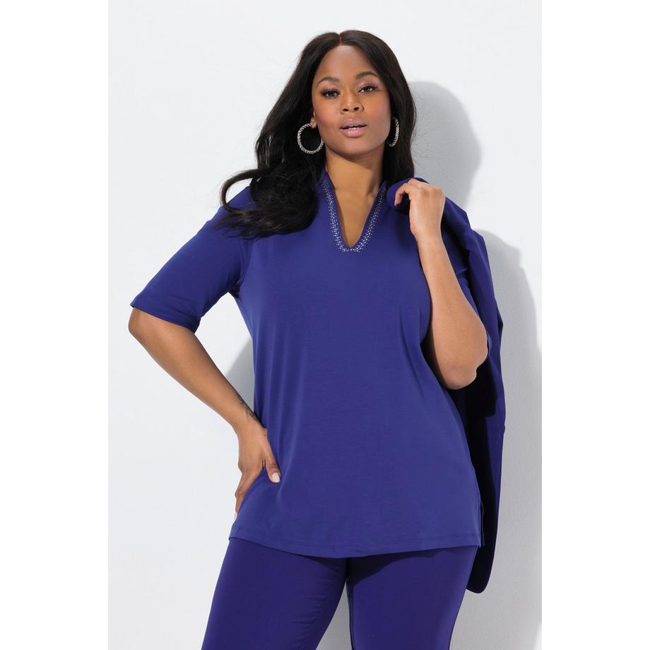 Ulla Popken A-Linie T-Shirt Stehkragen Halbarm  