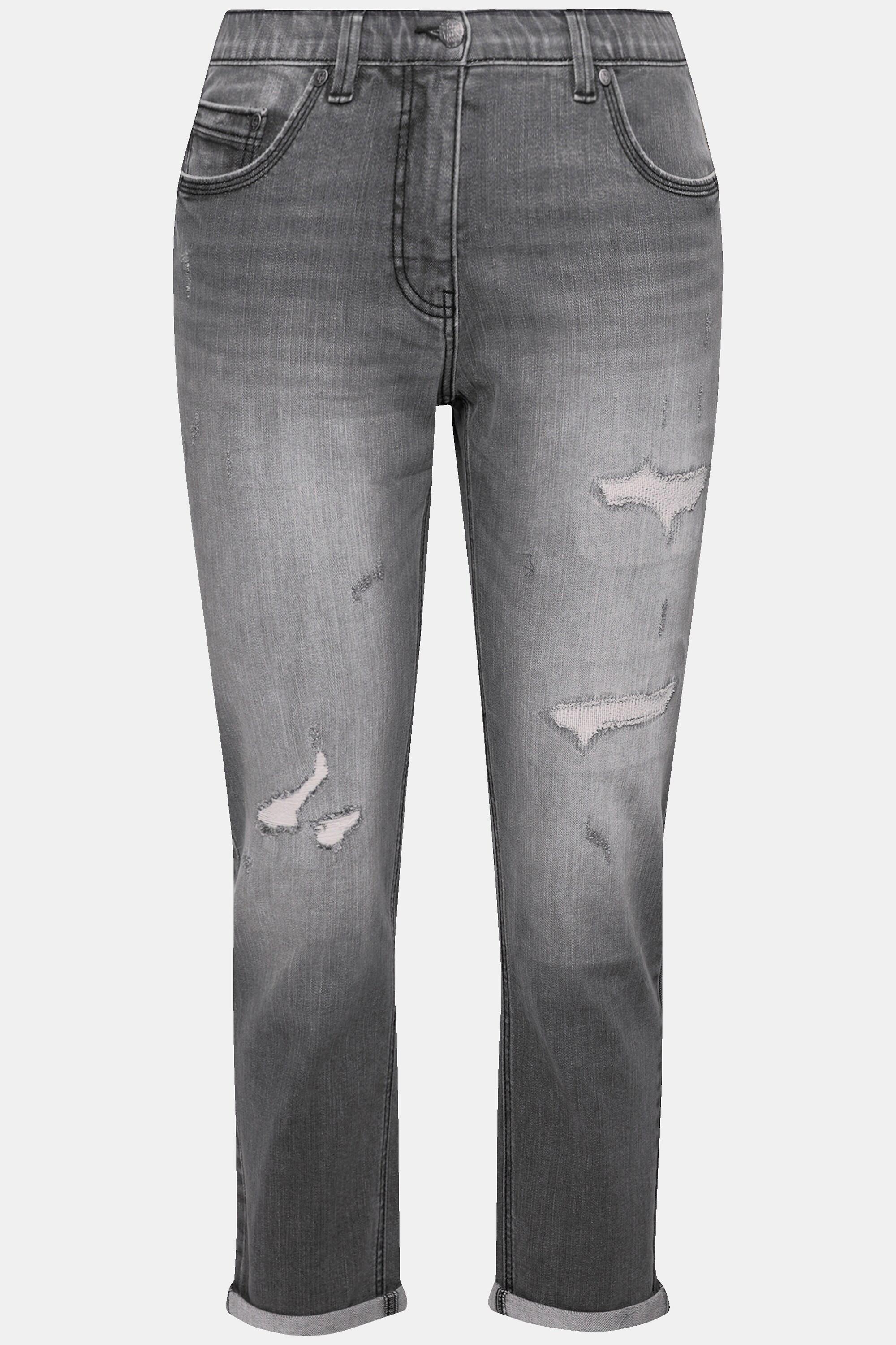 Ulla Popken  Jean Boyfriend en tissu stretch, détails destroy, coupe 5 poches 