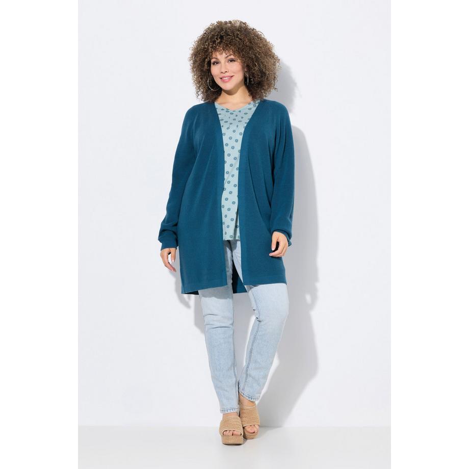 Ulla Popken Long Strickjacke Rippstrick offene Form V-Ausschnitt  