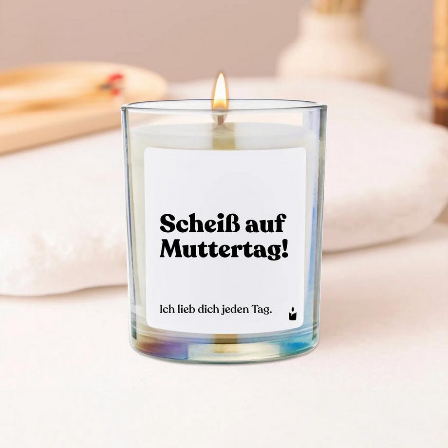CandleHand Duftkerze Rainbow Woody Scheiß auf Muttertag! Ich lieb dich jeden Tag.  