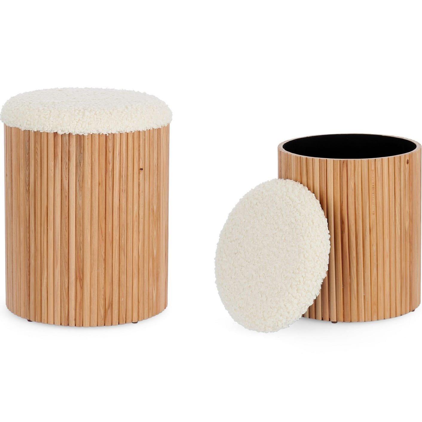 mutoni Pouf avec récipient Neda blanc naturel (lot de 2)  