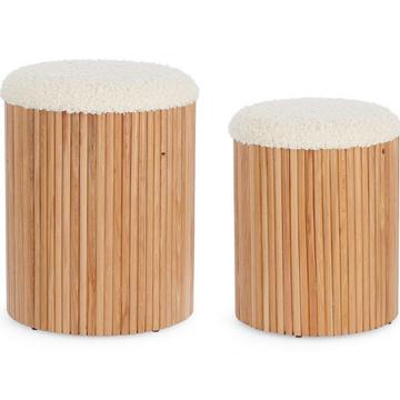 Pouf avec récipient Neda blanc naturel (lot de 2)