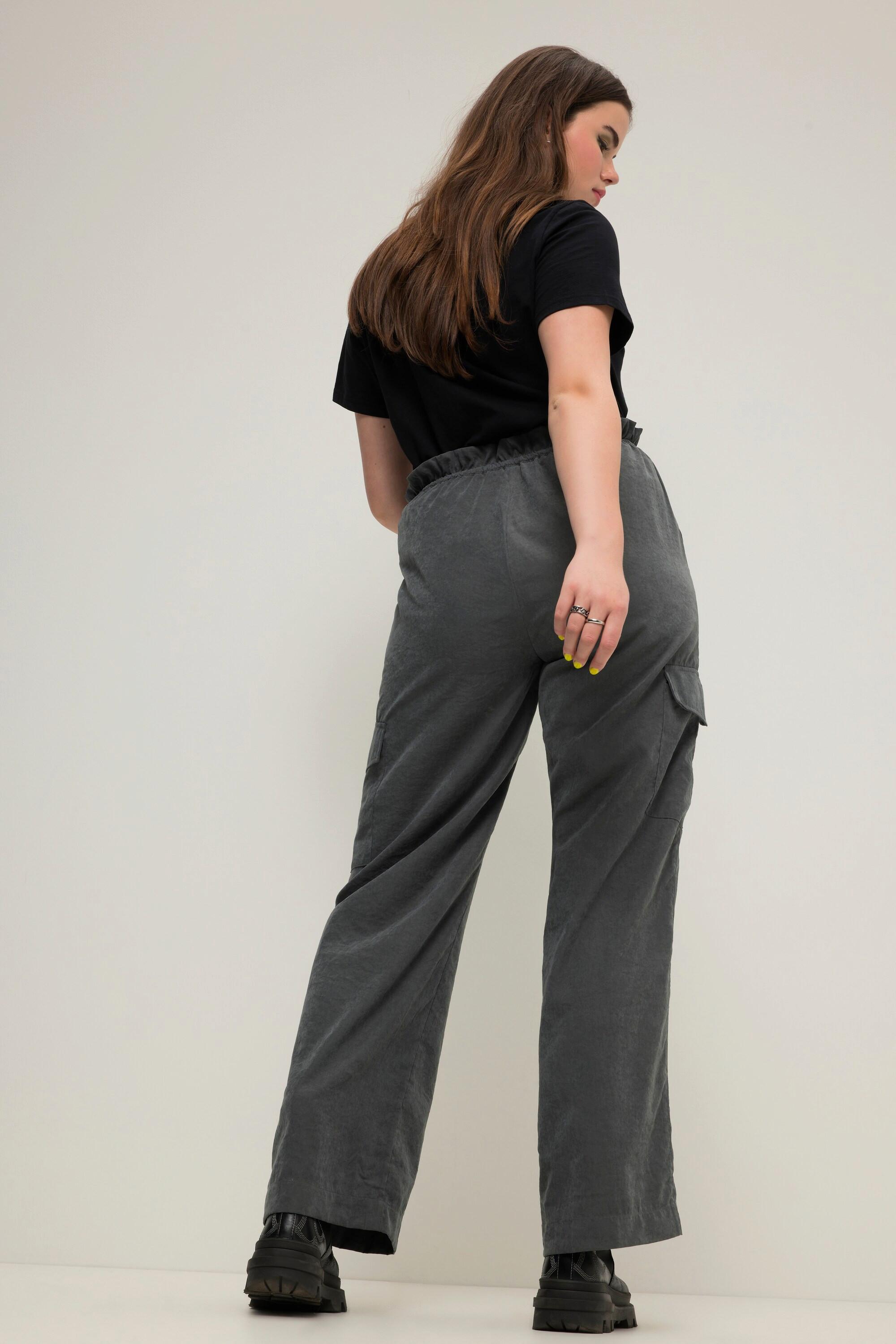Studio Untold Pantaloni Cargo Gamba Larga Dritta con Tasche Cargo e Cintura Elastica  