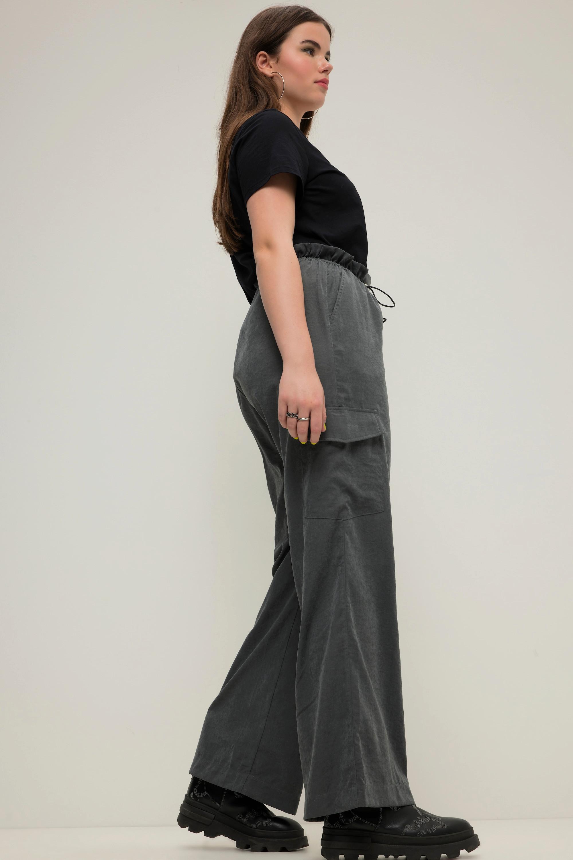 Studio Untold Cargohose Straight Wide Legs mit Cargotaschen und Elastikbund  