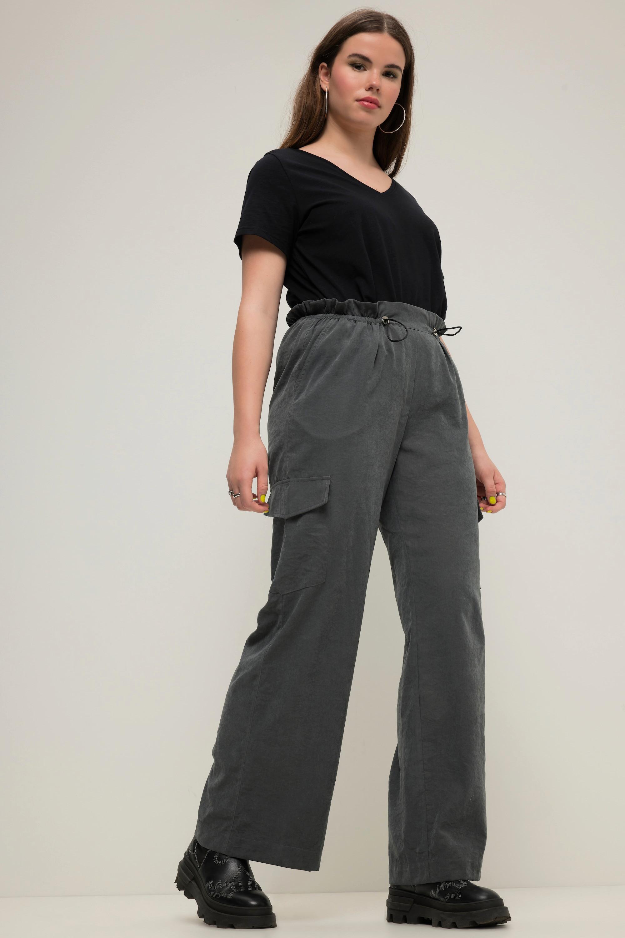 Studio Untold Pantalon Cargo Jambe Large Droite avec Poches Cargo et Taille Élastique  