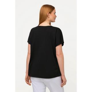 Ulla Popken  T-shirt oversize à col rond et manches courtes, fleurs à paillettes 