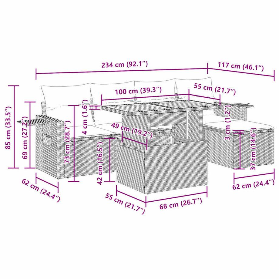 VidaXL Ensemble de canapés de jardin rotin synthétique  