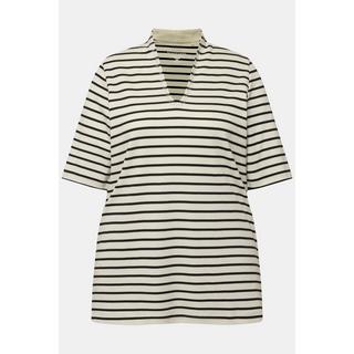 Ulla Popken  T-Shirt, Ringel, Pima Cotton, Kelchkragen, Halbarm 