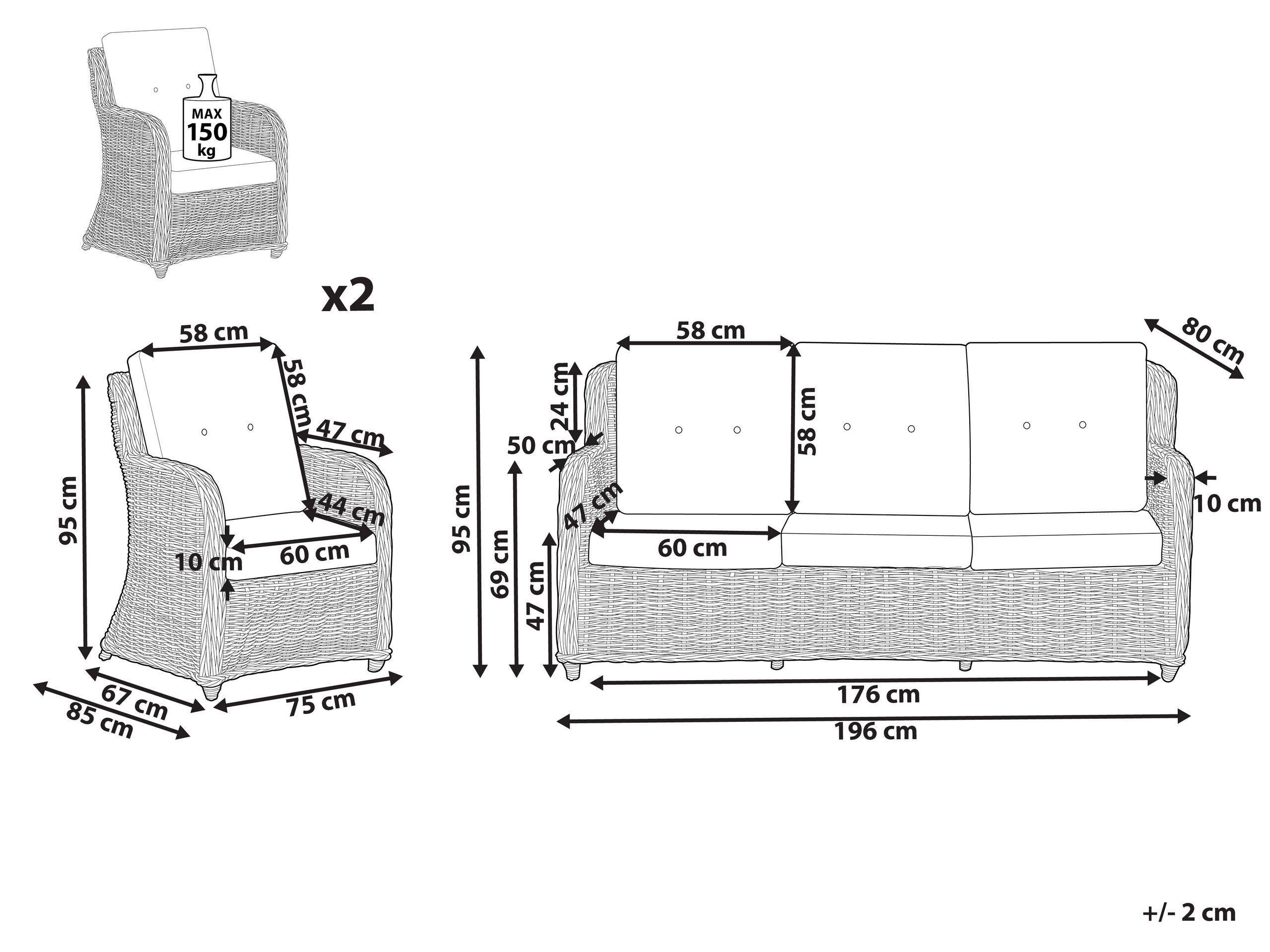 Beliani Set da esterno en Rattan Rustico ALESSANO  