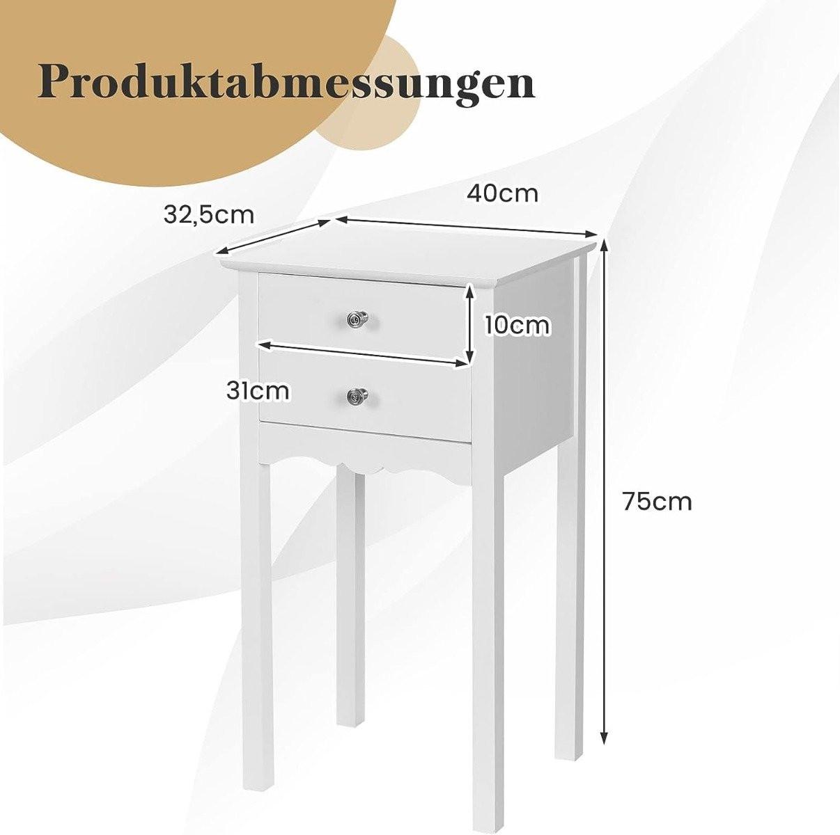 Northix Table de chevet avec 2 tiroirs et protection anti-basculement Table d'appoint moderne 40 x 32 x 75 cm blanche.  