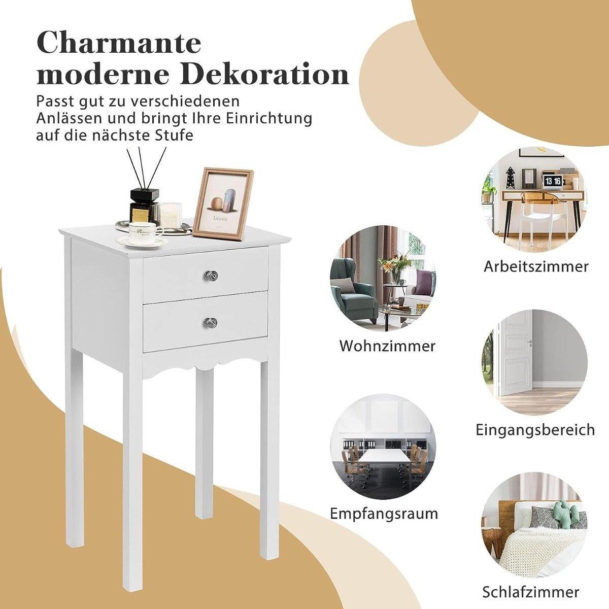 Northix Table de chevet avec 2 tiroirs et protection anti-basculement Table d'appoint moderne 40 x 32 x 75 cm blanche.  