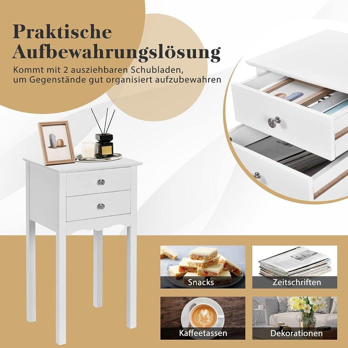Northix Table de chevet avec 2 tiroirs et protection anti-basculement Table d'appoint moderne 40 x 32 x 75 cm blanche.  