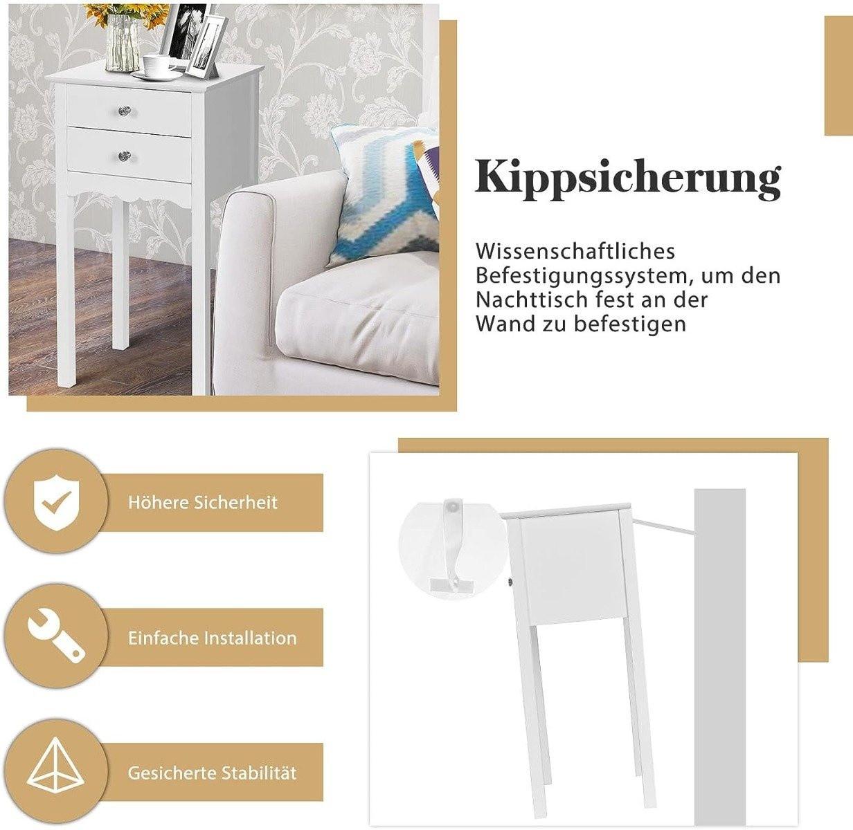 Northix Table de chevet avec 2 tiroirs et protection anti-basculement Table d'appoint moderne 40 x 32 x 75 cm blanche.  