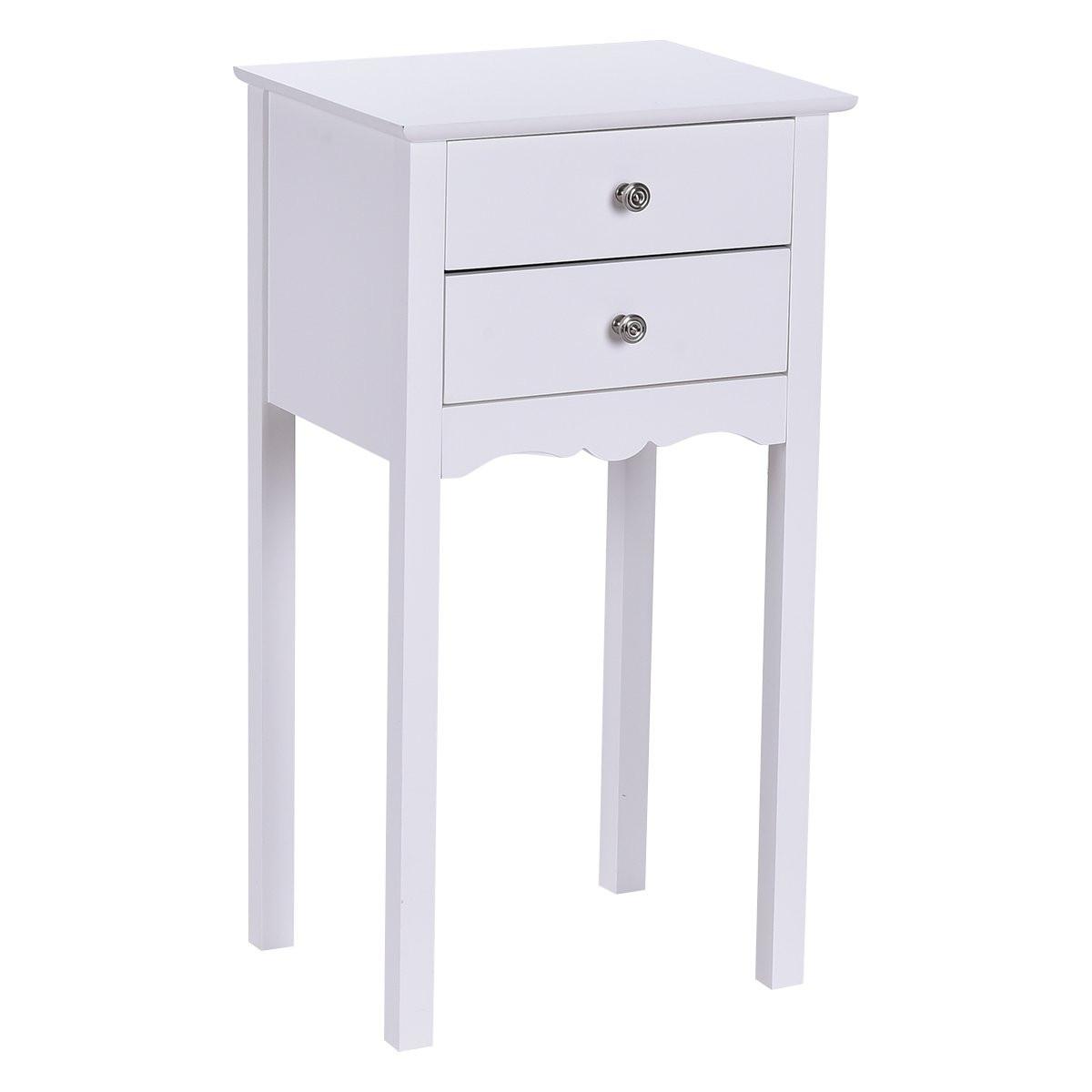 Northix Table de chevet avec 2 tiroirs et protection anti-basculement Table d'appoint moderne 40 x 32 x 75 cm blanche.  