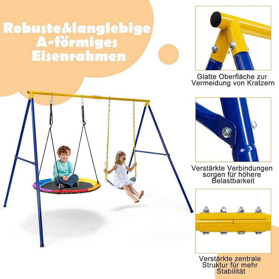 Northix Kinderschaukel Doppelschaukel mit Schaukelgestell bis 300 kg Belastbar (2 Schaukel mit Gestell)  