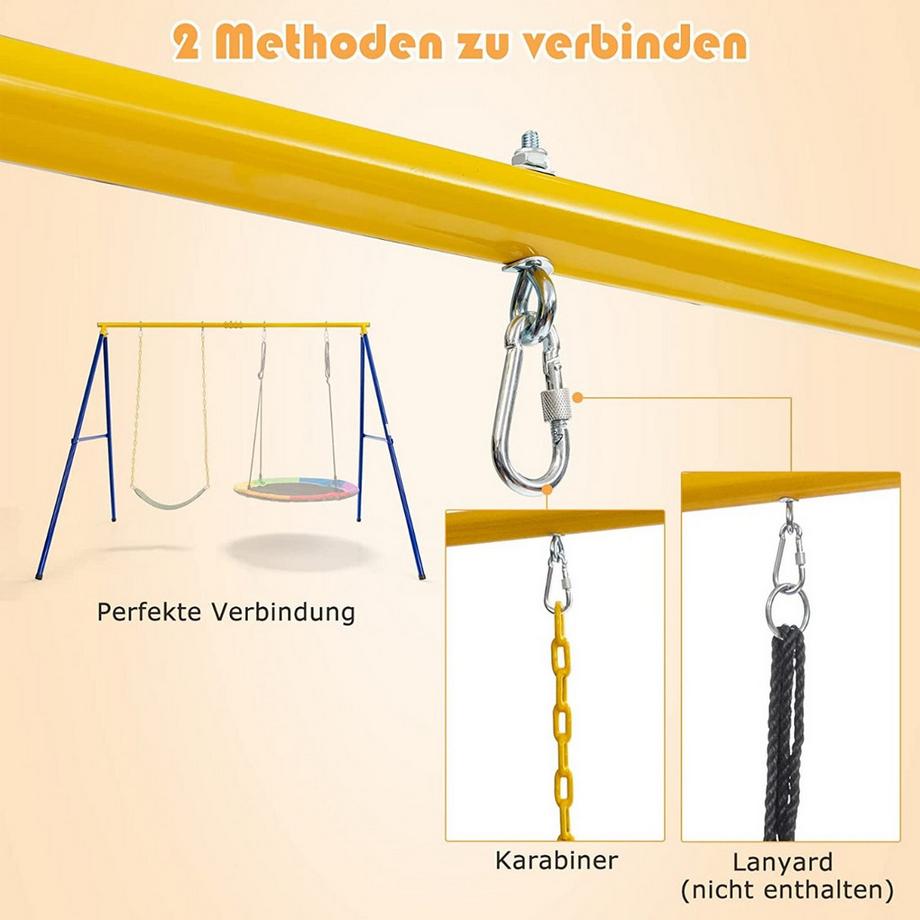 Northix Kinderschaukel Doppelschaukel mit Schaukelgestell bis 300 kg Belastbar (2 Schaukel mit Gestell)  