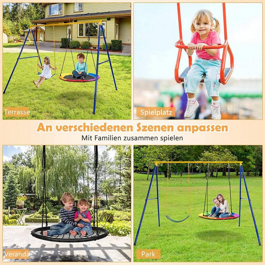 Northix Kinderschaukel Doppelschaukel mit Schaukelgestell bis 300 kg Belastbar (2 Schaukel mit Gestell)  