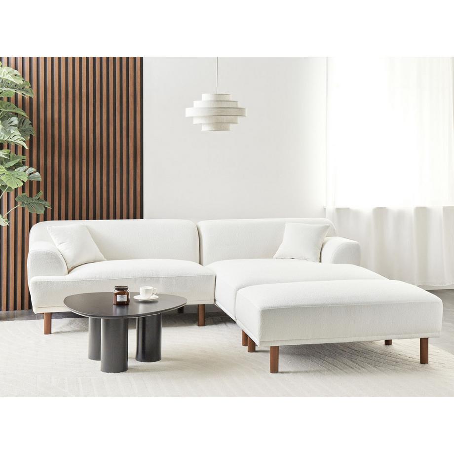 Beliani Linksseitiges Ecksofa mit Ottomane aus Bouclé Modern HOLT  