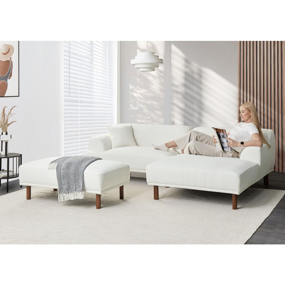 Beliani Linksseitiges Ecksofa mit Ottomane aus Bouclé Modern HOLT  