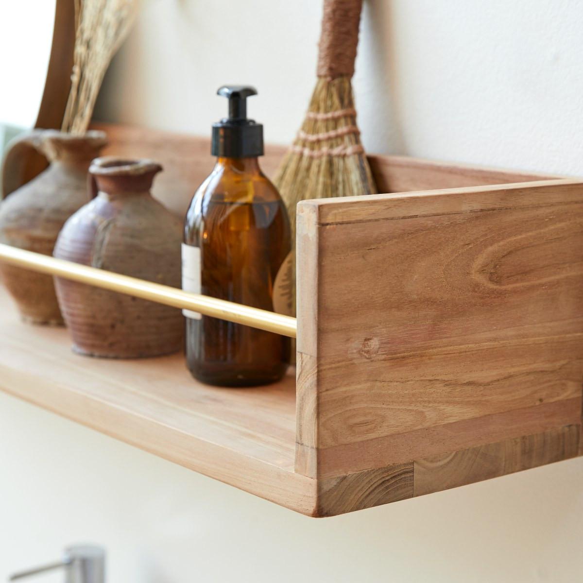 Tikamoon Wandregal für das Bad aus massivem Teakholz 100 cm Sasha  