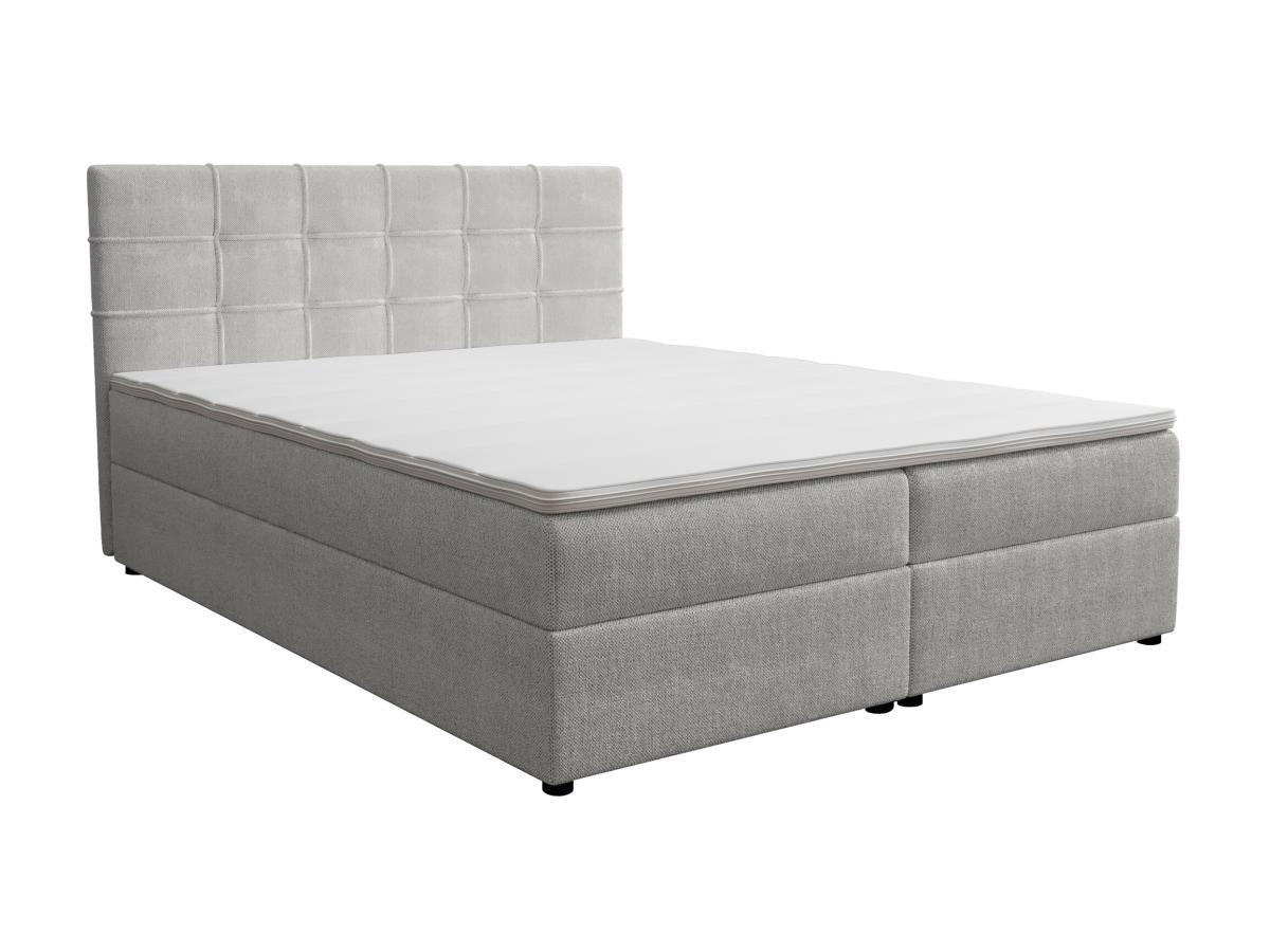 Ysmée Ensemble complet literie déco tête de lit capitonnée + sommiers coffre + matelas + surmatelas - 180 x 200 cm - Tissu - Gris clair - KIDA de YSMÉE  