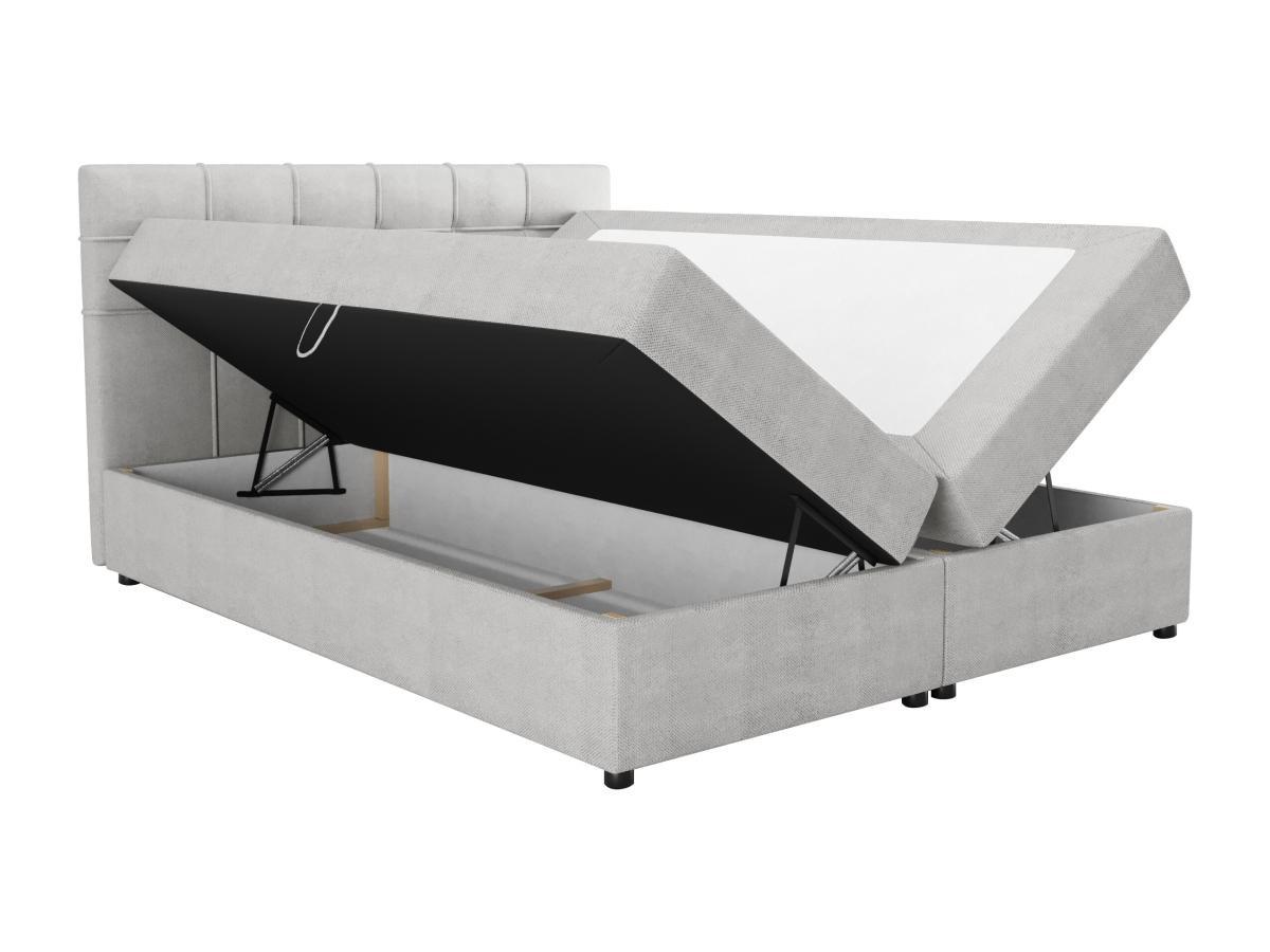 Ysmée Ensemble complet literie déco tête de lit capitonnée + sommiers coffre + matelas + surmatelas - 180 x 200 cm - Tissu - Gris clair - KIDA de YSMÉE  