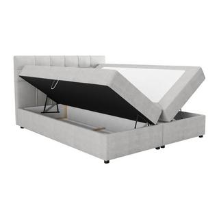 Ysmée Ensemble complet literie déco tête de lit capitonnée + sommiers coffre + matelas + surmatelas - 180 x 200 cm - Tissu - Gris clair - KIDA de YSMÉE  