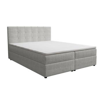 Ensemble complet literie déco tête de lit capitonnée + sommiers coffre + matelas + surmatelas - 180 x 200 cm - Tissu - Gris clair - KIDA de YSMÉE