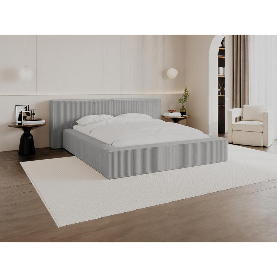 PASCAL MORABITO Lit coffre 180 x 200 cm - Velours côtelé - Gris clair + Matelas - TIMANO de Pascal Morabito  