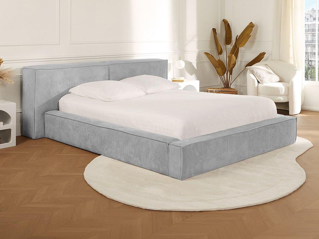 PASCAL MORABITO Lit coffre 180 x 200 cm - Velours côtelé - Gris clair + Matelas - TIMANO de Pascal Morabito  