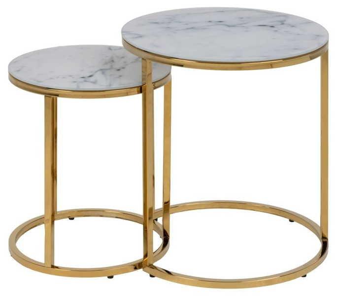 mutoni Table d'appoint Romandie verre marbré rond 45x50 (lot de 2)  